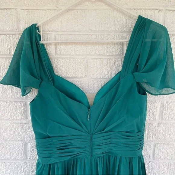 NEW Azazie Womens Bridesmaid Dress Lianne Jungle Green Long Chiffon Size A6 NWT - Picture 10 of 11
